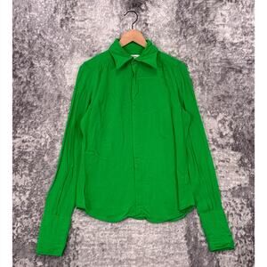 Salt Murphy Shirt Medium Mens Green Crepe Slim Fitted Long Sleeve Button Down